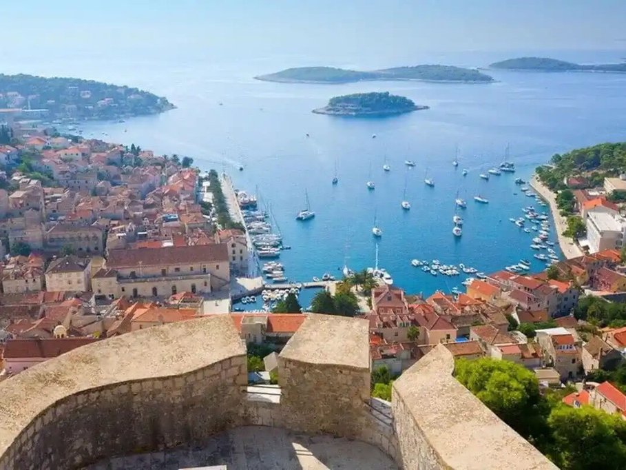 View over Hvar Town and the harbour from Fortica fortress