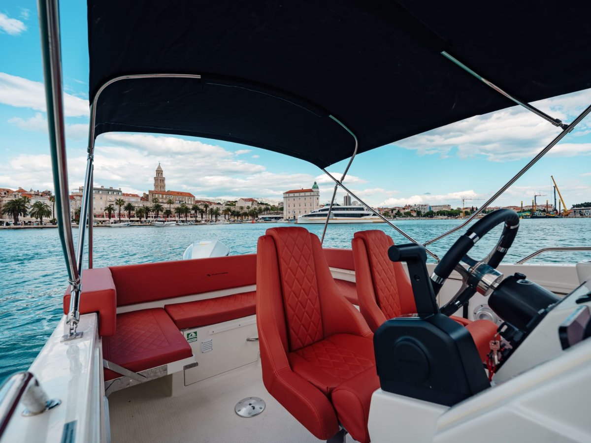 Helm and bimini on the Atlantic Marine 750 Open near Split