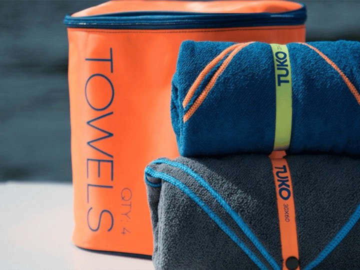 Fresh beach towels prepared on deck