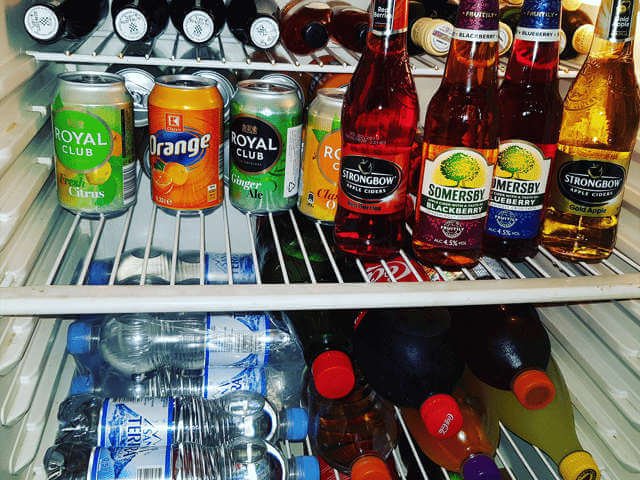 Soft drinks, beer and wine ready on board
