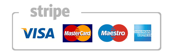 Secure card payments via Stripe - Visa, Mastercard, Maestro, American Express